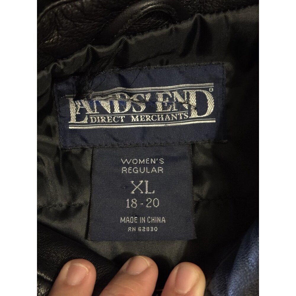LANDS END Womens Lambskin Leather Jacket Sz XL Zip Up Biker Grunge Dark Academia - Picture 3 of 14